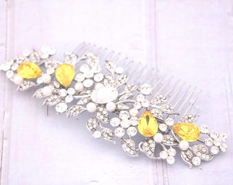 Blue Crystal Rhinestone Hair Comb Sapphire Rhinestone Bridal Hair Comb: Silver Wedding Hair Piece Navy blue Bridal hair clip Wedding comb