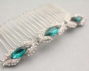 bridal hair comb rhinestone side comb Silver Wedding comb Green Wedding hair comb Navy blue Wedding hair piece Wedding hair accessories Boho