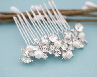 Small or Large Wedding hair comb Side bridal headpiece Wedding hair jewelry Rose gold Bridal hair comb Pearl Wedding hair piece Silver comb