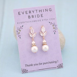 Wedding earrings for bridesmaids Pearl drop Bridal earrings Cubic Zirconia Gold Drop earrings rose gold earrings wedding jewelry earrings image 5
