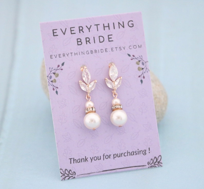 Wedding earrings for bridesmaids Pearl drop Bridal earrings Cubic Zirconia Gold Drop earrings rose gold earrings wedding jewelry earrings image 5