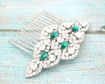 Emerald Silver Bridal hair comb Crystal Wedding headband Navy blue Wedding hair clip Blue Bridal hair clip Wedding hair accessories Bridal