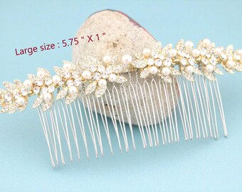 Bridal hair clip Gold veil comb Side Bridal headpiece Wedding hair accessories for bun Rose gold Bridal hair comb Pearl Wedding comb Bridal