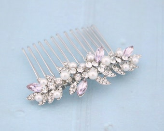 Light Amethyst Silver hair clip Wedding hair accessories Navy blue wedding hair comb Blue hair jewelry White opal Wedding hair clip Bridal