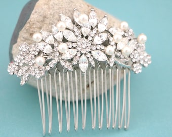 Rose Gold Rhinestone Bridal Comb & Pearl Drop Earrings Set Silver Wedding hair clip Gold Bridal earrings Wedding hair clip Bridal hair piece