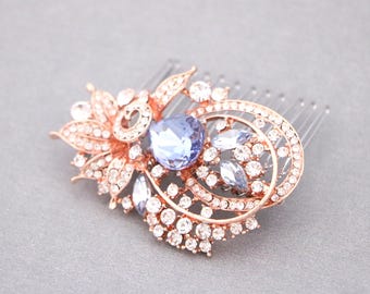 Rose gold Wedding hair comb Sapphire Crystal hair comb Gold Wedding comb Bridal hair accessories for bun Silver Bridal hair comb Headpiece