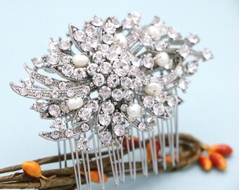 Pearl Wedding comb Side Bridal hair clip Wedding hair accessories Bridal hair jewelry Wedding hair comb Rhinestone hair piece Bridal hairpin