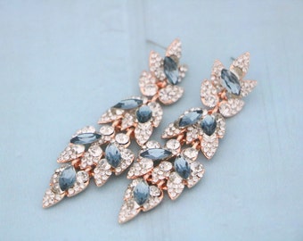 Blue Navy Crystal Earrings Dark Blue Earrings Art Deco blue sapphire bridal earrings Royal blue dangle earrings Long crystal wedding earring
