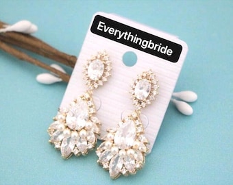 wedding earrings pearl gold pearl cz drop earrings bridal earrings simple Crystal earrings Bridesmaid earrings Bridal jewelry earring Silver