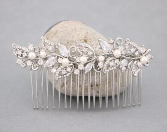 bridal hair piece for veil Pearl drop Wedding earrings Silver Wedding hair comb Gold Pearl earrings Rose gold Bridal hair comb Side haircomb