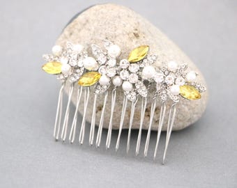 Bridal hair accessories for bun Silver Wedding hair comb Pearl Bridal hair clip Navy blue Wedding comb  Light Topaz Bridal hair comb Royal