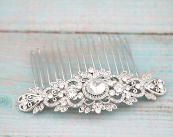 Silver Wedding comb Side Bridal hair accessories for bun Wedding hair jewlery Bridal hair comb Rhinestone Wedding headpiece Bridal hair clip