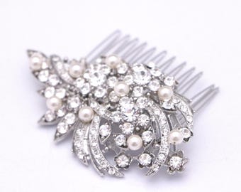 Rhinestone Pearl Wedding Hair Comb: Silver Bridal Headpiece Gold veil comb Rose gold Wedding hair clip Bridal hair accessories Wedding comb