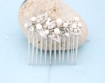 Gold Rhinestone Bridal Hair Comb:Pearl Wedding Hair Piece Silver Wedding hair clip Bridal hair accessories Small Wedding comb Bridal hairpin