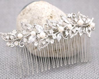 Crystal Rhinestone Bridal Hair Comb, Silver Wedding Accessory, Rose Gold Tone Bridal hair piece Wedding hair comb Bridal hair clip Wedding