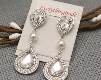 Wedding earrings boho Pearl earring Bridal earrings drop Chandelier Crystal earrings Rhinestone earrings Wedding jewelry Earring Bohemian