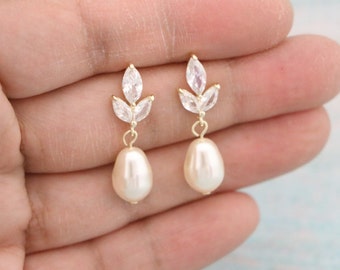 Gold Earrings Wedding Earrings Bridal Drop Earrings Rose Gold Earring Pearl Drop Earring Bridal Jewelry wedding earrings for mother of bride