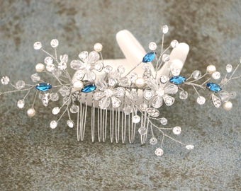 Silver Wedding hair vine Boho hair piece Rose gold Bridal hair vine Wedding headpiece Bridal hair jewelry Wedding hair accessories Blue comb