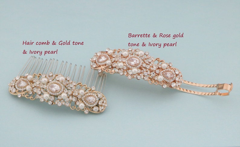 rose gold rhinestone hair comb side bridal headpiece Wedding veil clip Bridal hair comb Pearl Wedding hair comb Bridal hair barrette Crystal