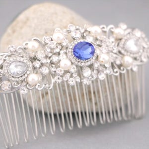 Silver Wedding hair comb Sapphire Crystal hair comb Wedding hair accessories for bun Navy blue Bridal hair comb Side bridal headpiece Bridal