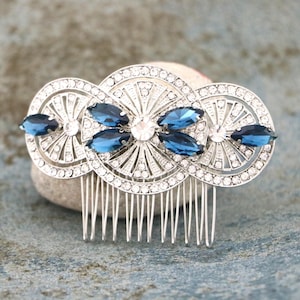 Blue Wedding comb Silver Wedding hair accessories for bun Gold veil comb Navy blue Bridal hair comb Rose gold Wedding hair jewelry Bridal