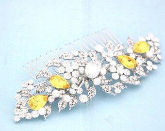 Light Topaz Crystal Wedding hair comb Pearl Wedding comb Rhinestone Bridal hair clip Wedding hair jewelry Navy blue Wedding hair clip Bridal