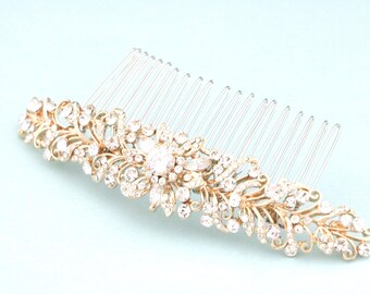 Crystal Wedding comb Large Wedding hair accessories Rose gold Wedding hair clip Gold veil comb Bridal hair piece Wedding hair comb Bridal