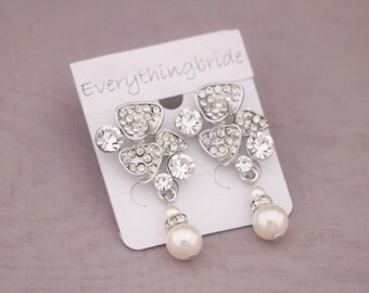 Pearl drop Bridal earrings Bridal pearl earrings pearl chandelier earrings wedding earrings pearl silver Rhinestone earrings Wedding jewelry