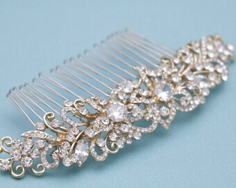 bridal hair comb rhinestone headpiece Gold veil comb Wedding hair accessories for bun Bridal hair piece Wedding comb Bridal hair jewelry