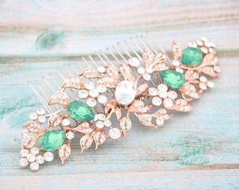 Pacific opal Wedding hair comb Rose gold Wedding hair clip Blue hair jewelry Gold veil comb Pearl Wedding hair piece Bridal hair comb Large