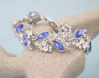 Silver Wedding bracelet Navy blue Crystal Bracelet Sapphire Rhinestone Bracelet Wedding jewelry bracelet Rose gold bracelet Blue jewelry set