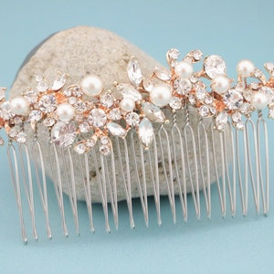 Rose Gold Crystal Comb Wedding Hair Comb Side Wedding Comb Crystal Bridal Comb Rose Gold Pearl Hair Comb Rhinestone hair piece Bridal comb