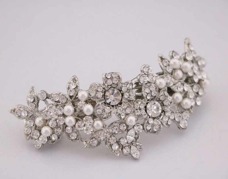 Bridal barrette hair clip Silver Wedding hair comb Pearl hair clip Wedding hair jewelry barrette headpiece Bridal hair comb hair barrette image 5