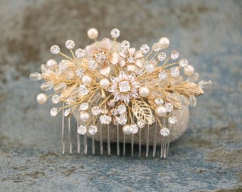 White and Gold Hair Comb Boho hair piece Rose gold Wedding hair comb updo Bridal hair accessories for bun Silver Bridal hair comb Hair vine