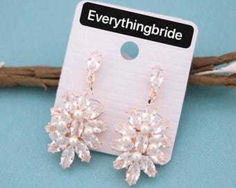 Rose gold Wedding earrings Pearl and Crystal earrings Ivory pearl earrings Gold Rhinestone earrings Bridal jewelry earrings Boho earrings