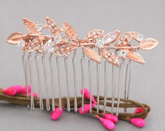 bridal hair comb updo Rose gold Wedding comb Crystal side comb Rhinestone Wedding hair comb Bridal hair accessories for bun Bridesmaid comb