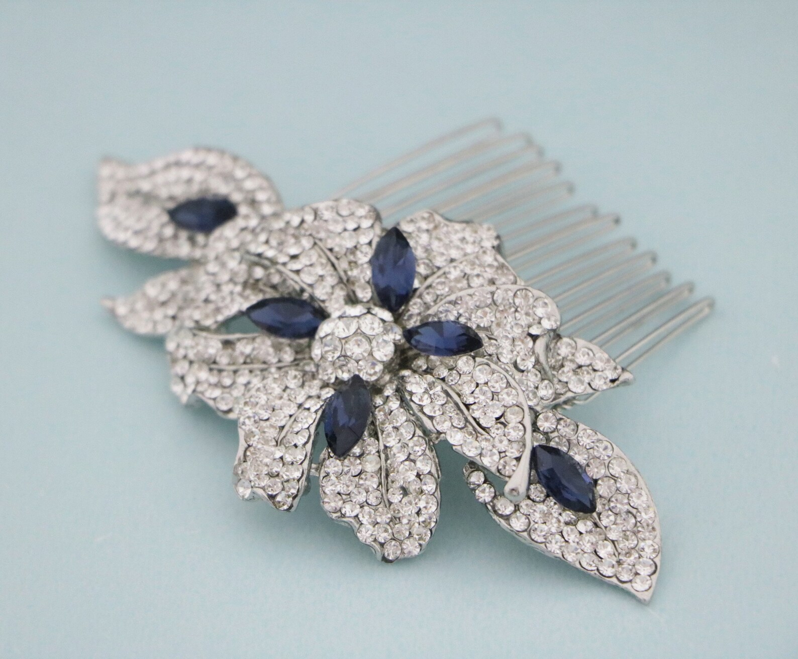 Wedding side hair comb Silver Wedding hair comb navy blue hair Etsy