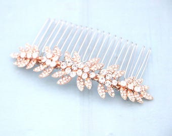 Gold Rhinestone Wedding Hair Comb, Bridal Headpiece Rose gold Bridal hair clip Wedding hair accessories Wedding hair piece Wedding comb Boho