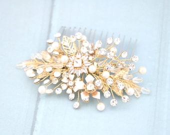 Pearl Rhinestone Bridal Hair Comb, Gold Wedding Hairpiece Rose gold Wedding hair clip Crystal hair comb Boho hair piece Wedding hair clip