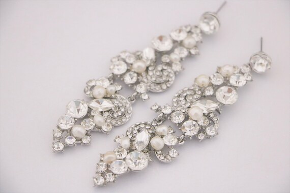 Rhinestone Teardrop Threader Dangle Earrings Sparkling Crystal CZ Tassel Drop Stud...