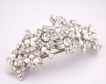 Rhinestone Pearl Wedding Hair Clip: Silver Bridal Barrette Crystal Bridal headpiece Wedding hair accessories Bridal hair clip Wedding comb