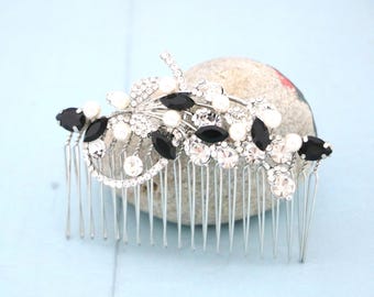 Silver Pearl Wedding hair comb Bridal hair accessories Back Crystal hair comb Navy blue Wedding hair clip  Sapphire Bridal hair clip Wedding