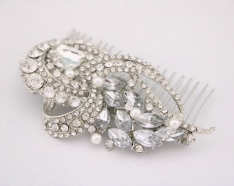 Bridal Rhinestone comb Side bridal headpiece Wedding hair comb Vintage style Bridal comb Pearl side comb Wedding accessories hair jewelry