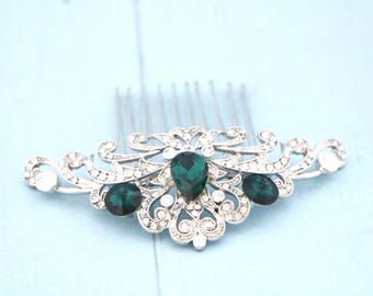 Silver Wedding comb Navy blue Wedding headpiece Rhinestone Wedding hair comb Crystal Bridal hair comb Wedding hair accessories for bun Blue