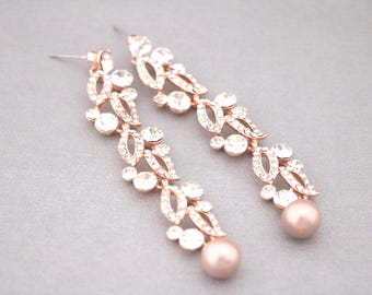 Rose gold Pearl Wedding earrings Gold Bridesmaid earrings Rhinestone earrings Crystal earrings Pearl drop earrings Bridal earrings Wedding