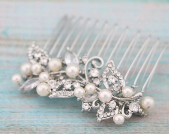 Bridal hair comb Small Wedding side comb Pearl hair piece Wedding hair comb Rhinestone headpiece Bridesmaid hair comb Bridal comb Crystal