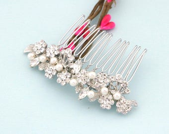 Rhinestone Bridal Hair Comb Wedding Side Headpiece, Crystal Hair Jewelry Pearl hair comb Wedding hair clip Gold veil comb Rose gold haircomb