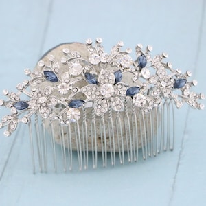 Bridal Hair Clips and Combs Denim Blue Wedding hair comb Navy blue Wedding comb Blue hair jewelry Wedding hair accessories Rhinestone comb