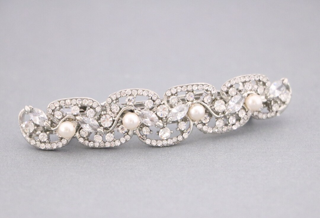 Wedding Barrette Hair Clip Pearl and Crystal Hair Clip Wedding Hair