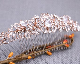 Crystal and Gold Hair Accessories Rose Gold Bride Hair Clip Large Wedding hair comb Gold veil comb Side bridal headpiece Wedding hair bling